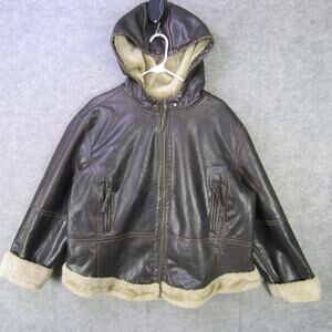 Hot Kiss Jacket Womens 2X Brown Hooded Faux Leather Sherpa Lined Zip Pockets